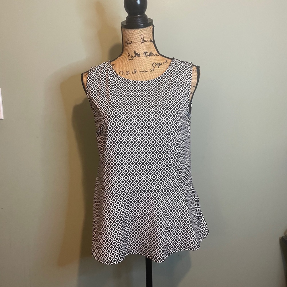Jules & Leopold Womens Workwear Career Geometric Sleeveless Blouse Black Medium